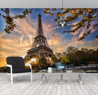 Picture of Eiffel Tower against sunrise  in Paris France